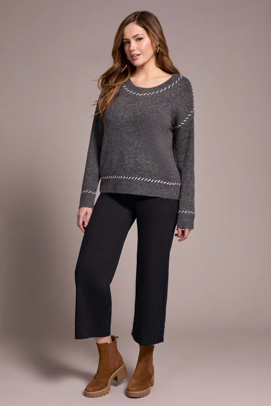 Tribal Saddle Stitch Crew Neck Sweater Charcoal