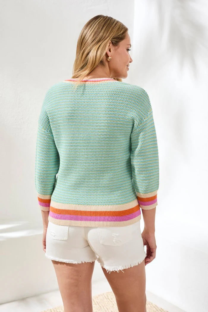 Tribal Scoop Neck Cotton Stripe Sweater - Mintleaf Scoop