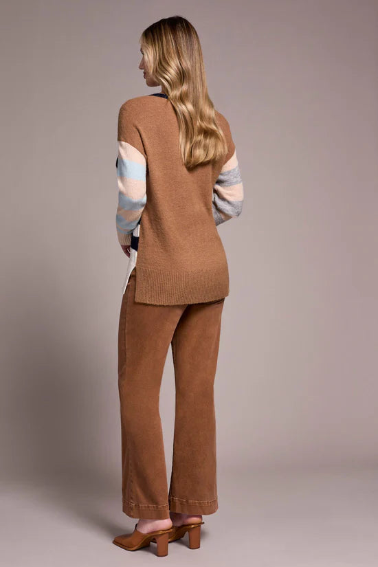 Tribal Soft Knit Combo Striped Boat Neck Sweater Sapphire