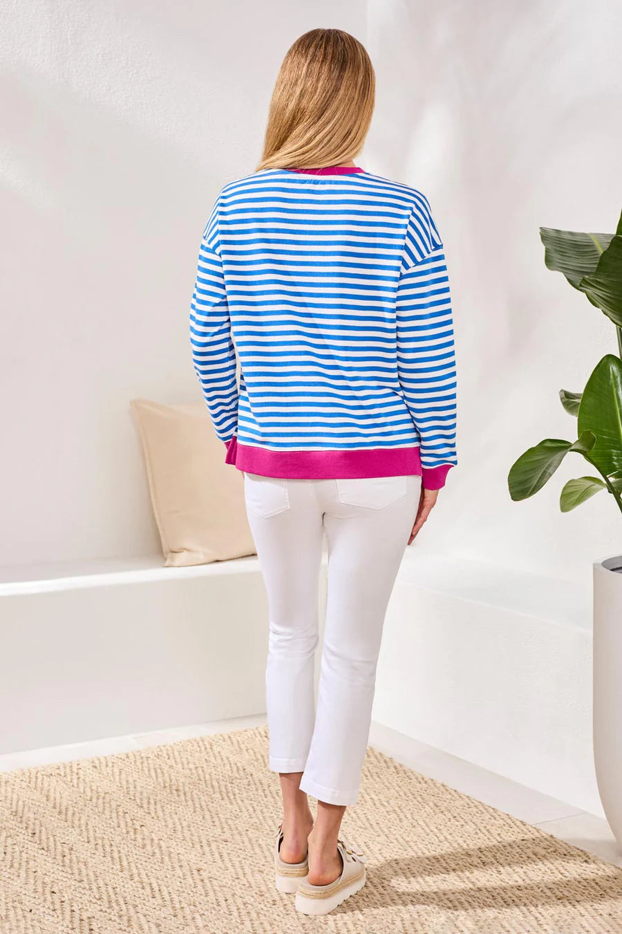 Tribal Striped French Terry Crew Neck - Turkishsea
