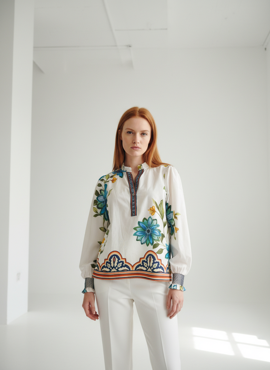 Maude Vivante Ashley Ruffle Top | Ivory Bloom