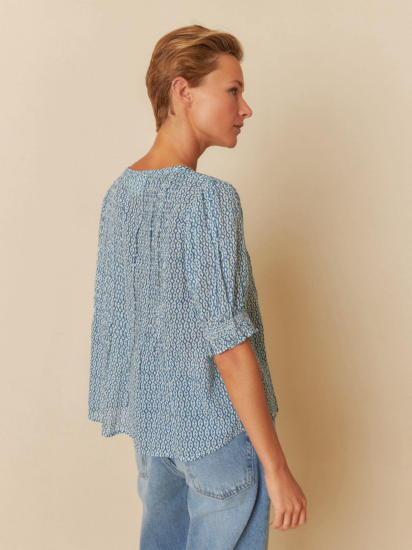 Indi & Cold Elastic Short Sleeve Shirt Blue
