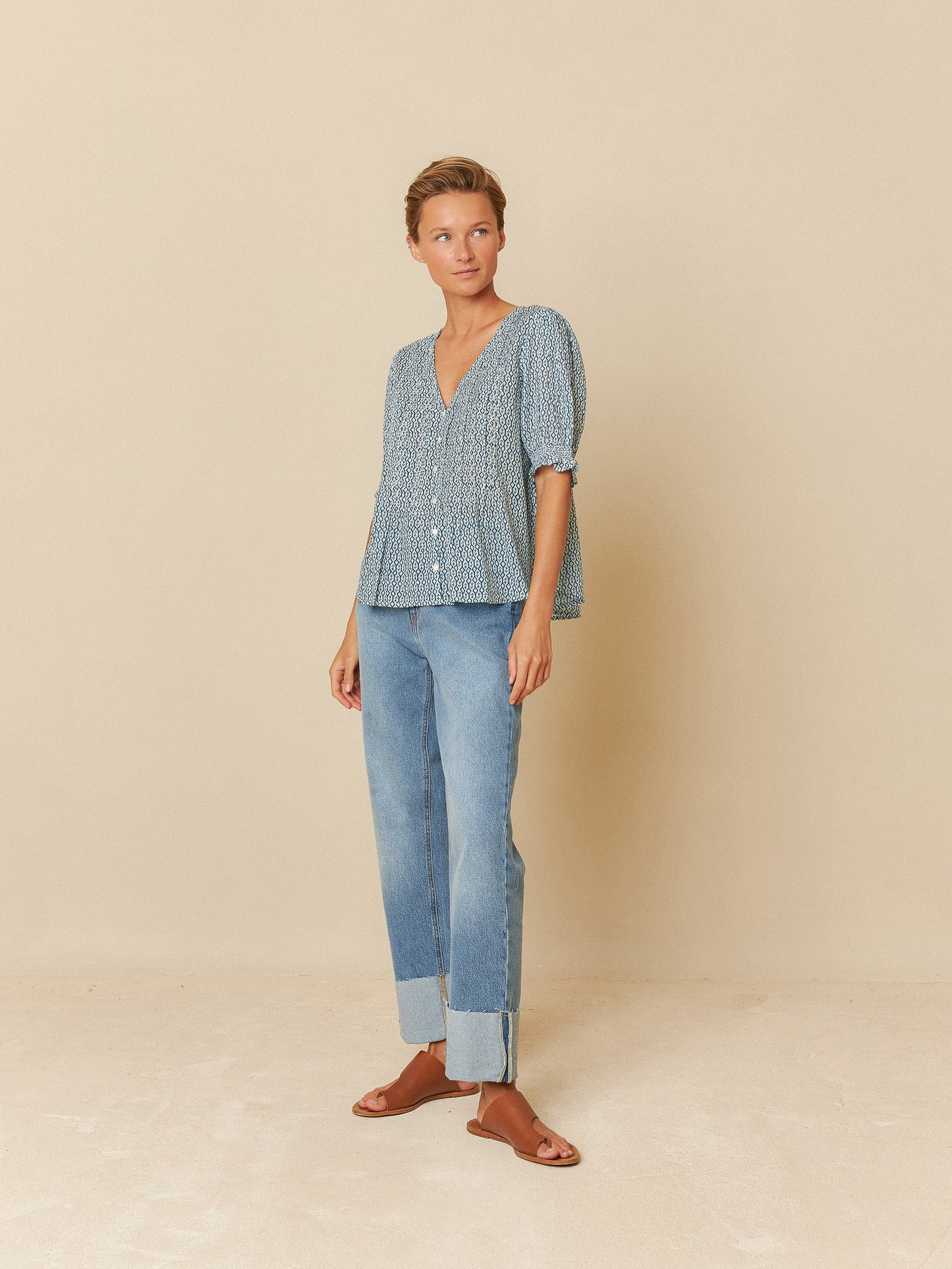 Indi & Cold Elastic Short Sleeve Shirt Blue