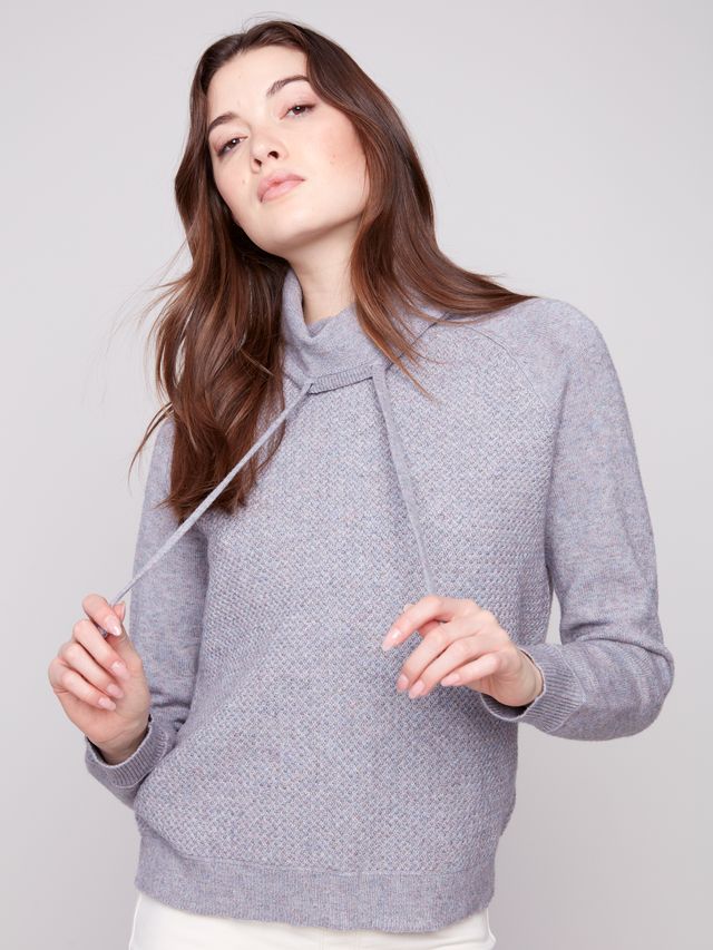 Charlie B Textured Cowl Neck Sweater - Heather Grey
