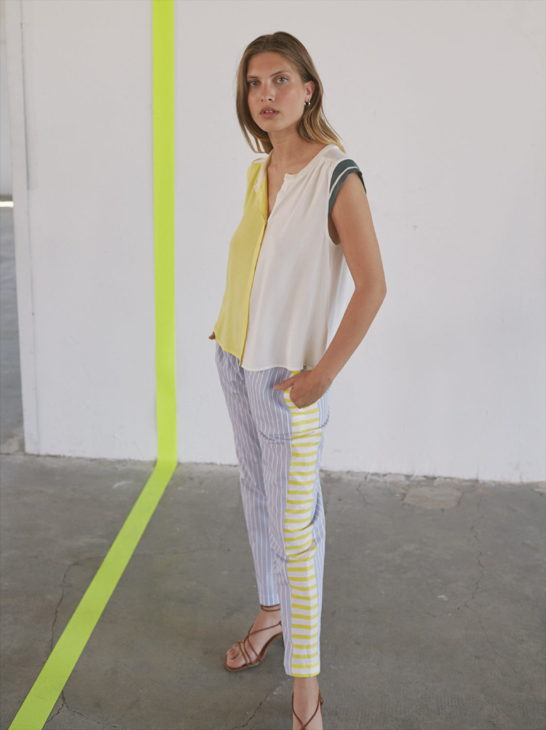 Sita Murt Color Block Mixed Media Top