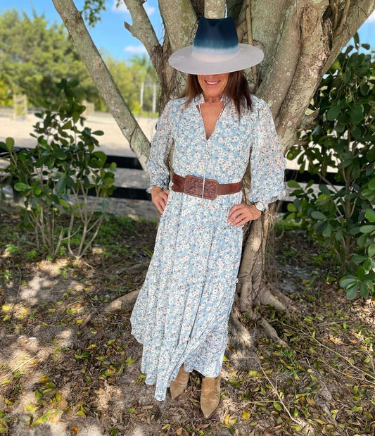 Elan Blue Floral Midi Dress