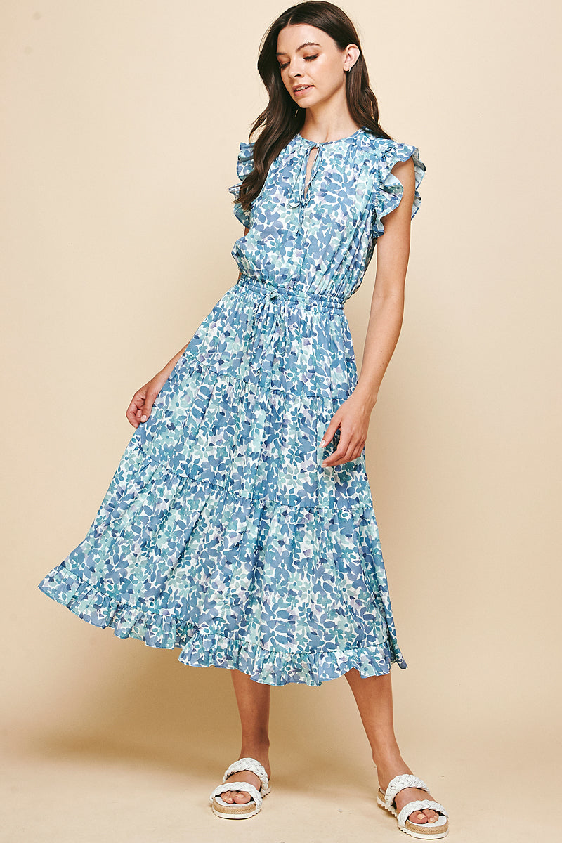 Pinch Floral Ruffle Midi Dress