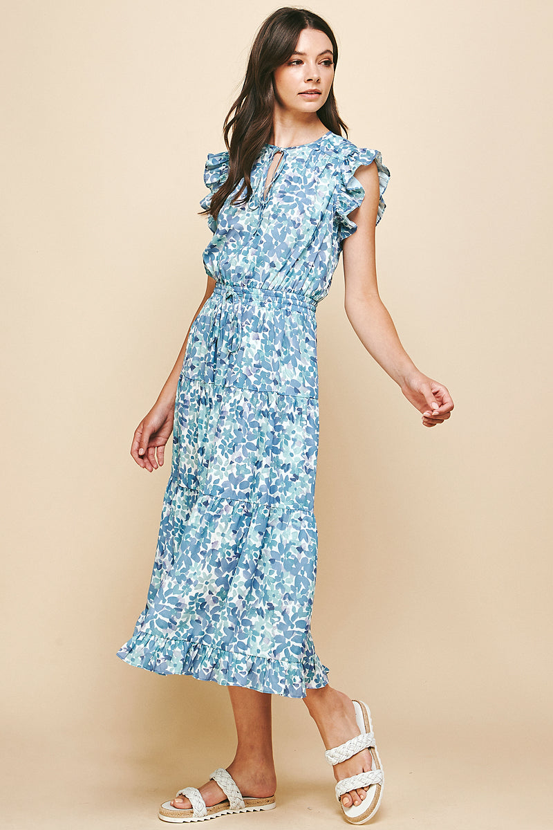 Pinch Floral Ruffle Midi Dress