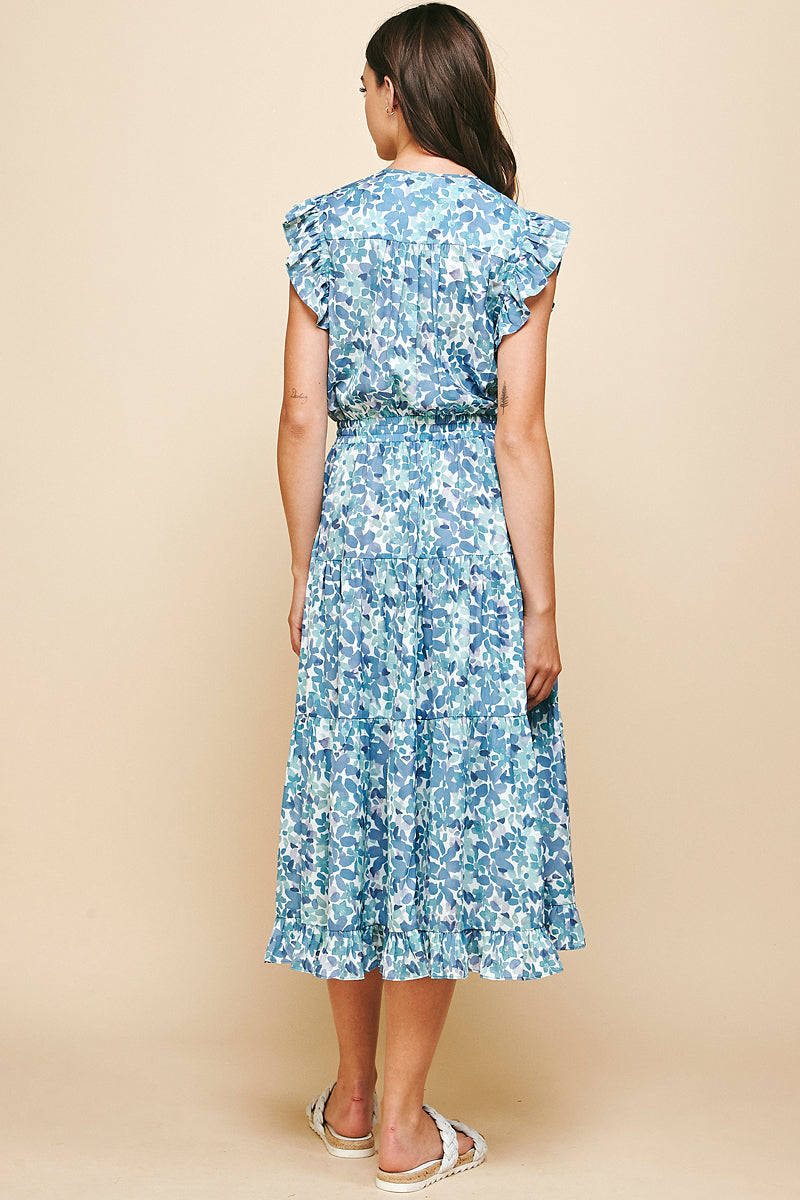 Pinch Floral Ruffle Midi Dress