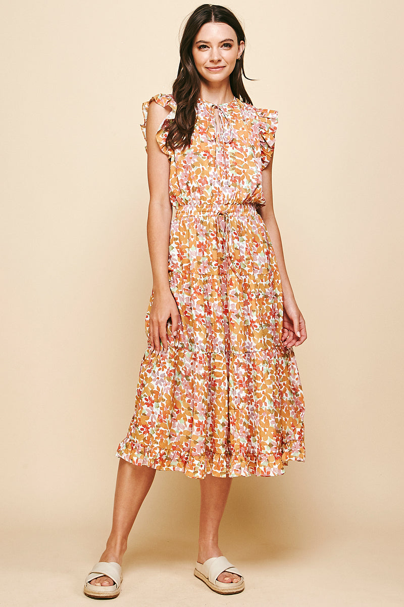 Pinch Floral Ruffle Midi Dress
