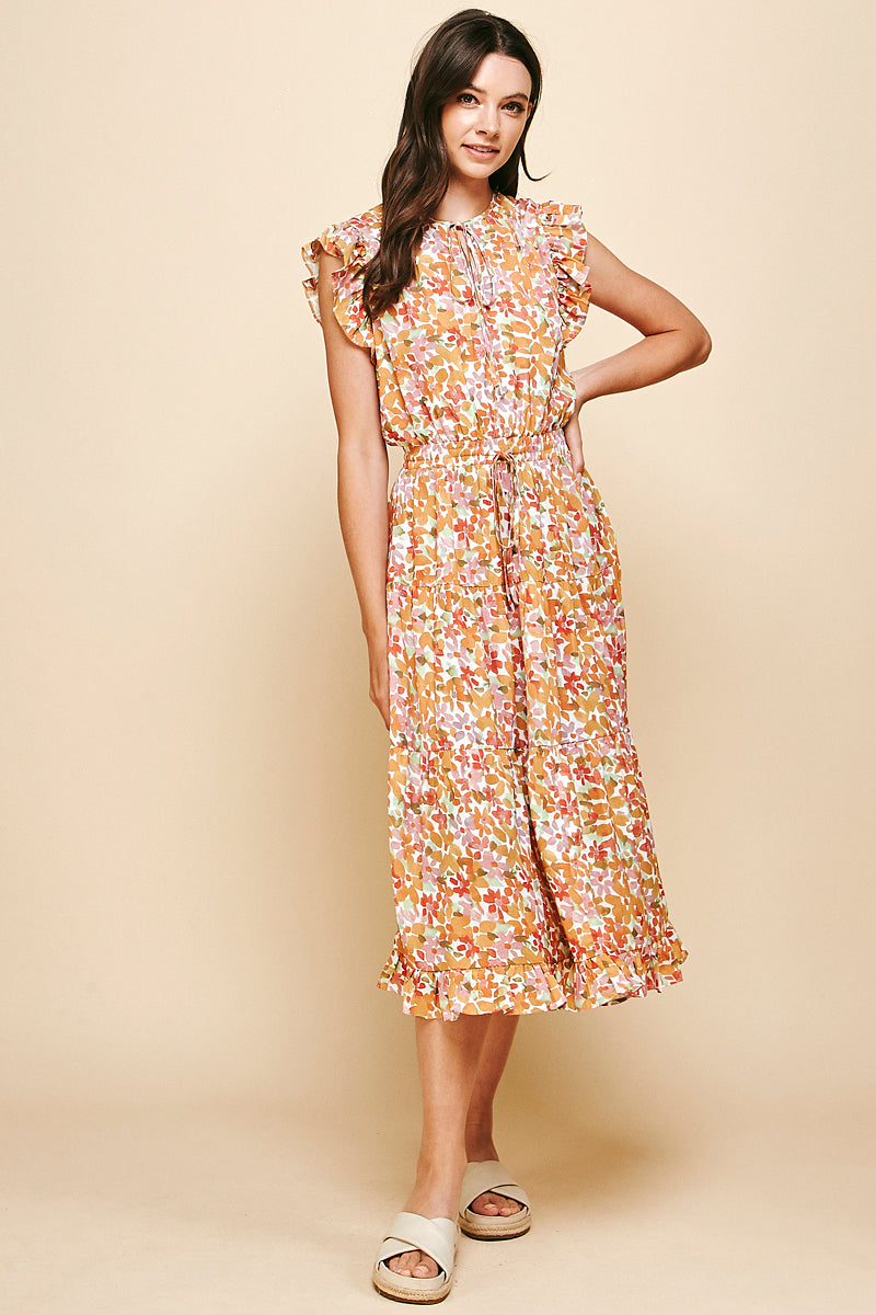 Pinch Floral Ruffle Midi Dress