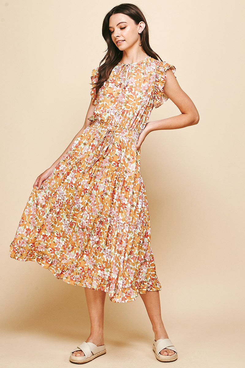 Pinch Floral Ruffle Midi Dress