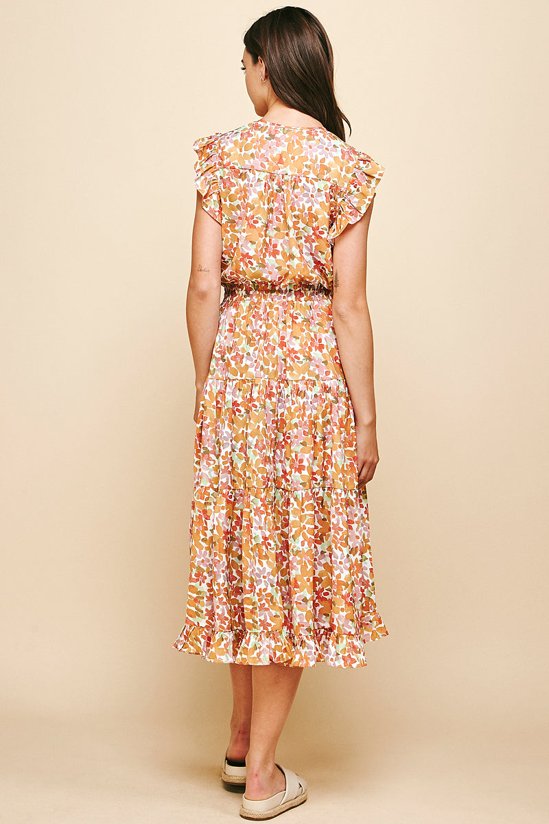 Pinch Floral Ruffle Midi Dress