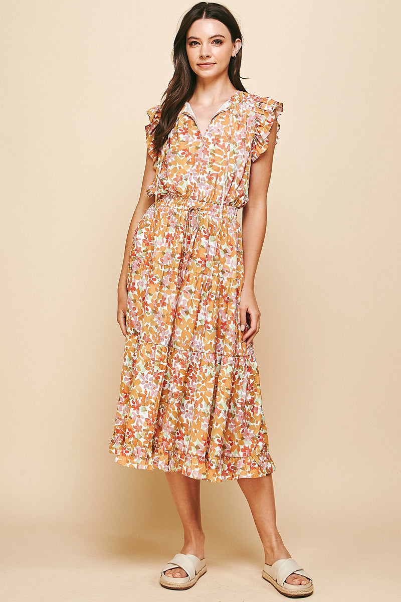 Pinch Floral Ruffle Midi Dress