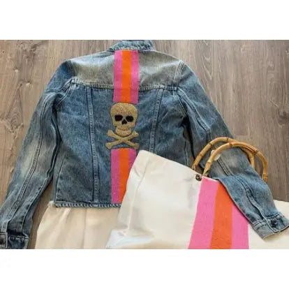 Tiana Hand Beaded Skull & Stripes Jeans Jacket