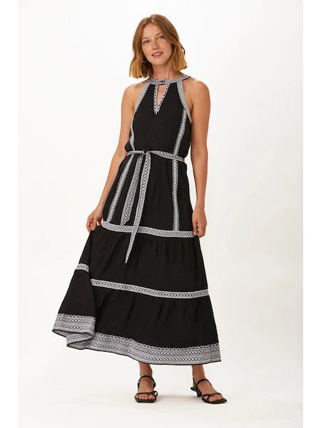 Ecru Hathaway Halter Dress-Black/White