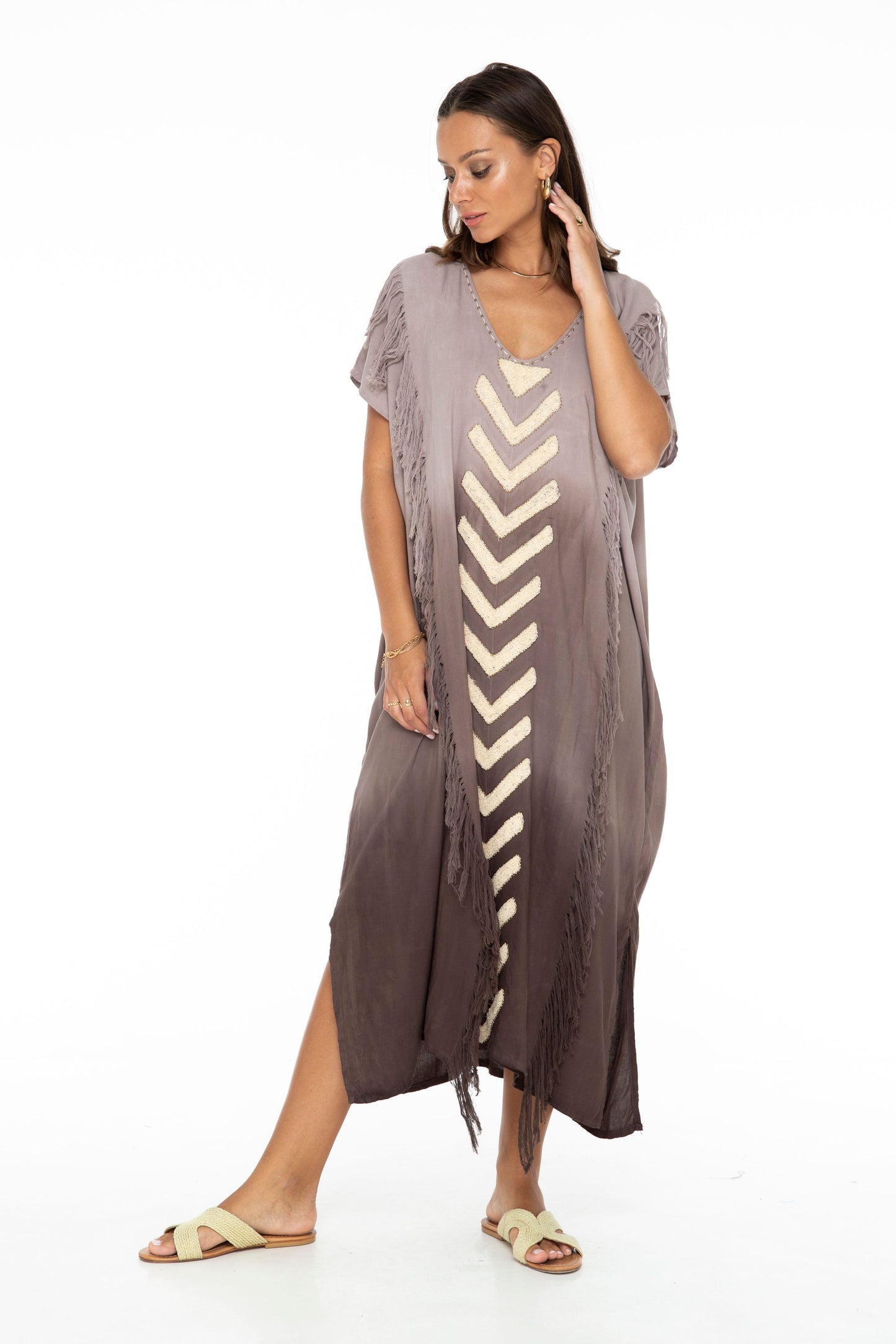 Skemo Bahama Arrow Long Kaftan Dress-Chocolate