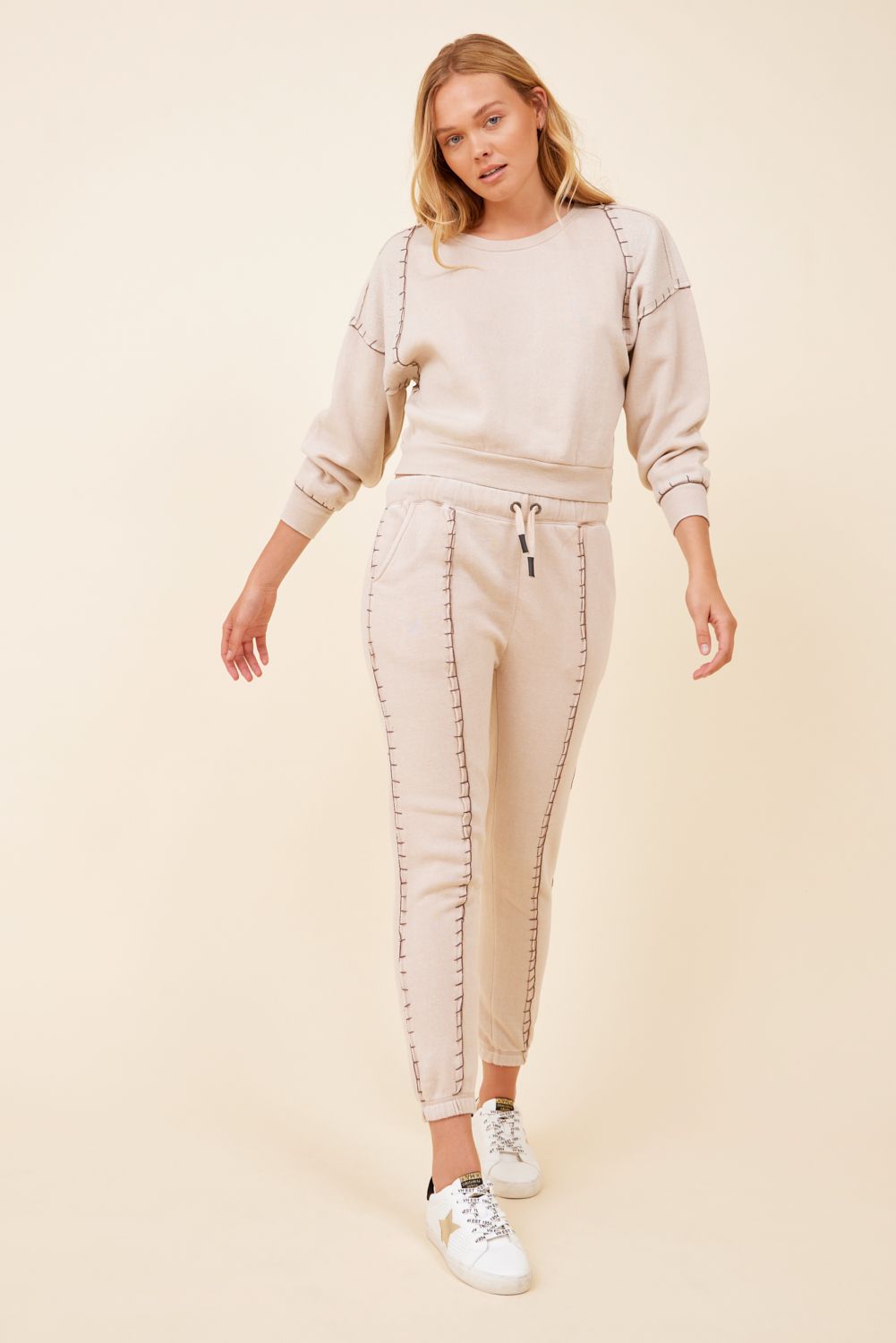 Ocean Drive Reverse Burnout Crewneck Sweatshirt Almond-Fudge