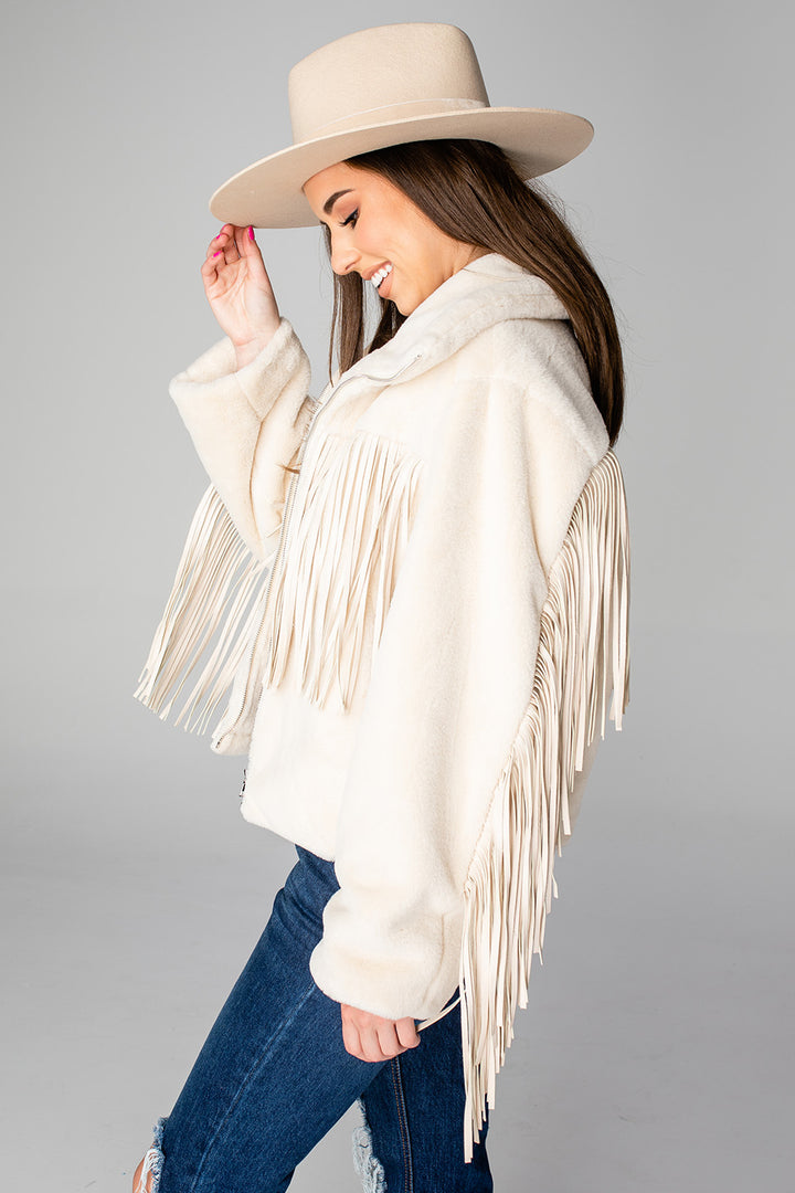 Buddy Love Skylar Fringe Faux Fur Jacket