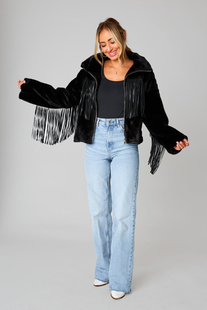Buddy Love Skylar Fringe Faux Fur Jacket