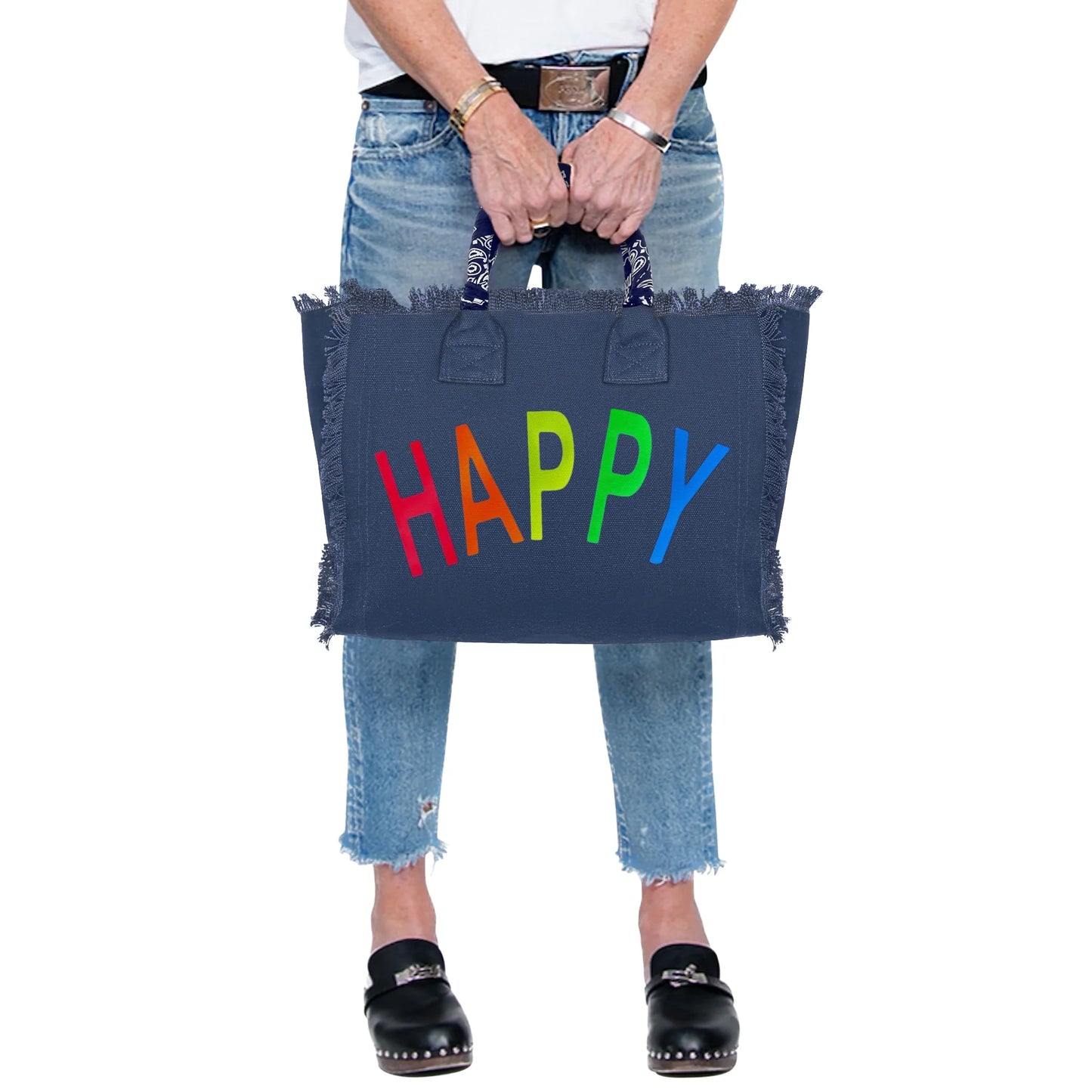 Hip Chik Happy Fringe Canvas Tote Bag