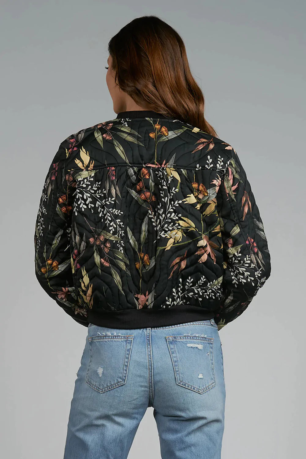 Elan Olive Leaf Bomber Jacket-Black