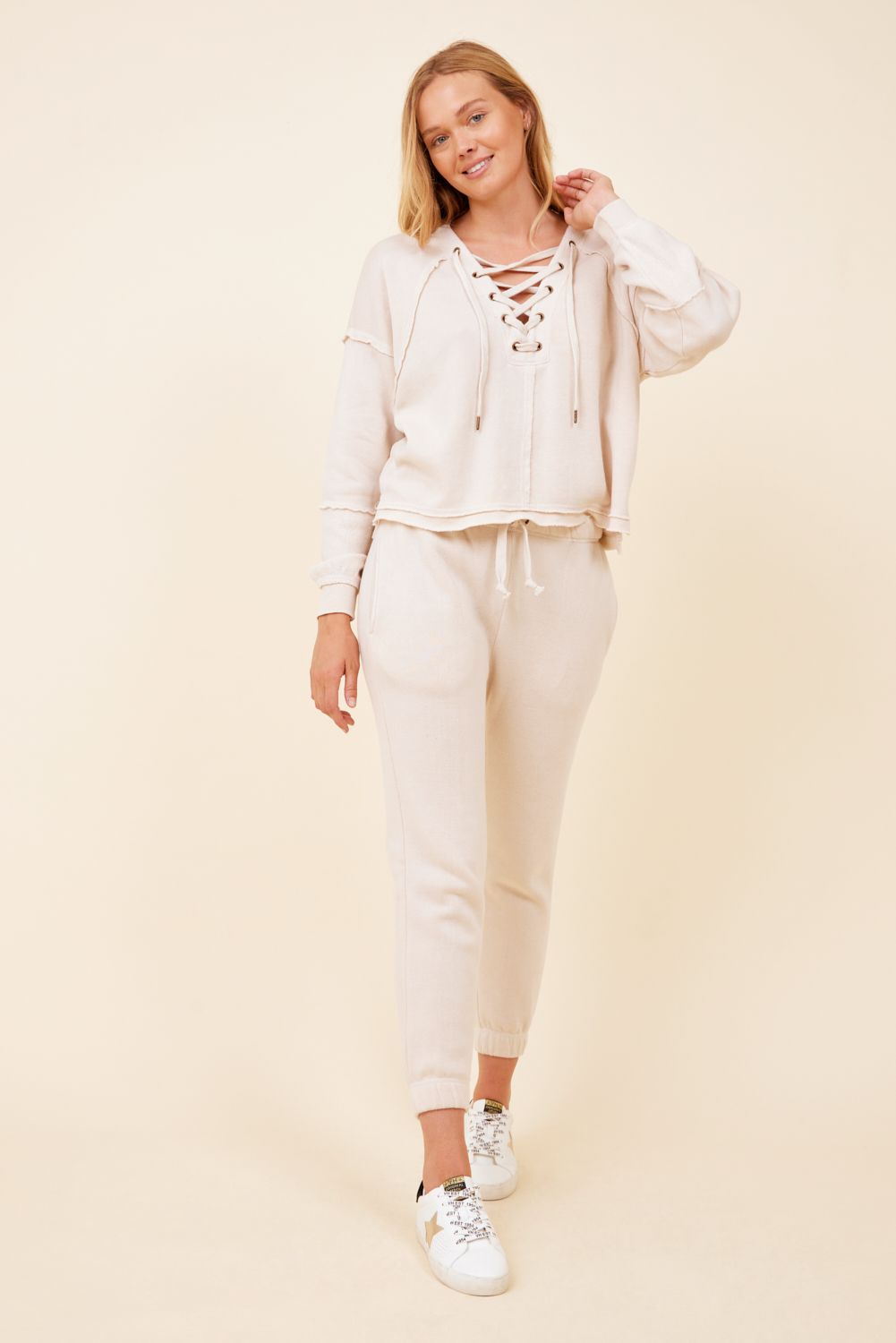 Burnout Lace Up VNeck Sweatshirt