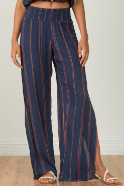 Elan Navy Striped Wide Leg Pant-Navy/Rose