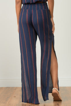 Elan Navy Striped Wide Leg Pant-Navy/Rose