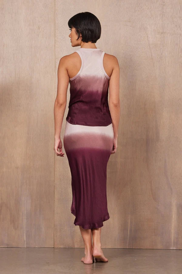 LAmade Bridget Silky Racer Tank Pink Burgundy Ombre