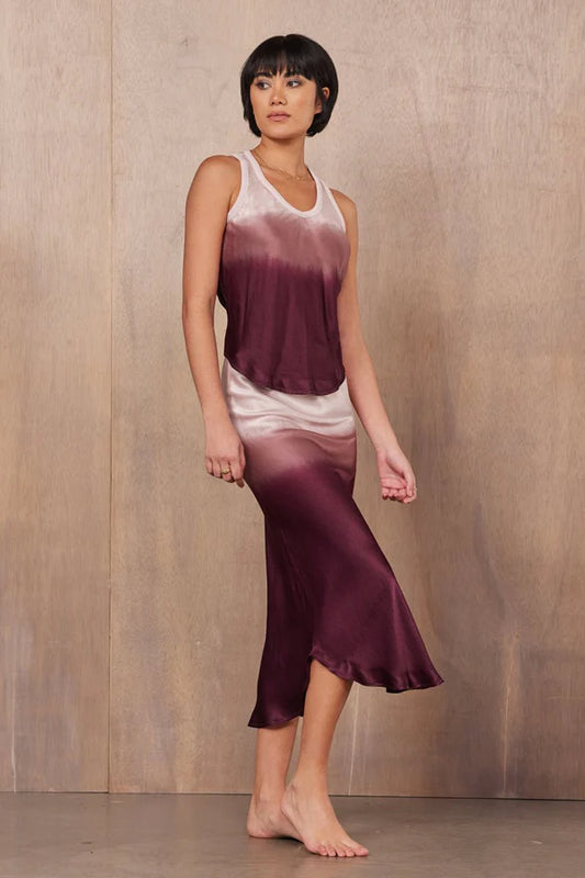 LAmade Dayton Silky Maxi Skirt Pink Burgundy Ombre