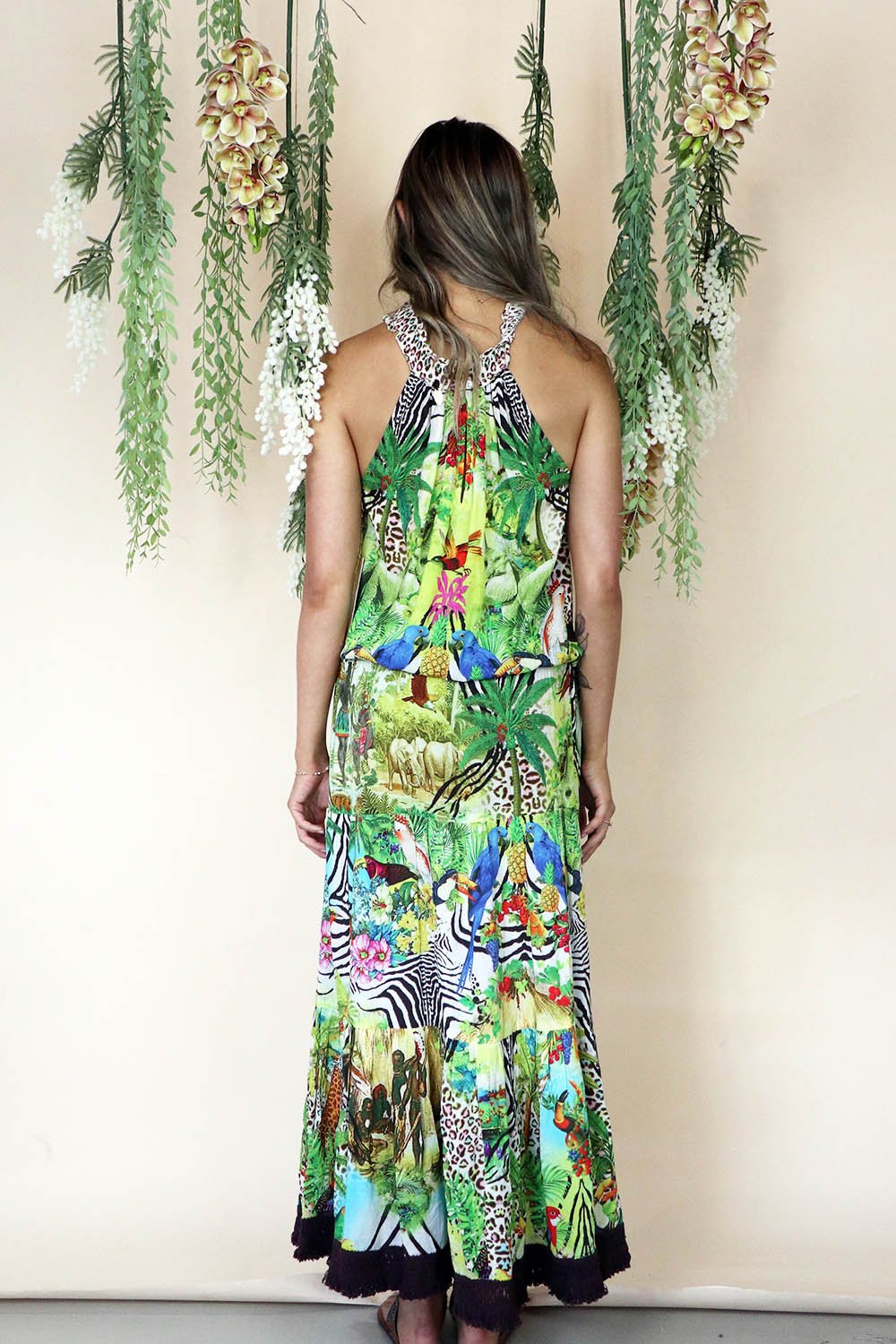 Rubyyaya Taylor Tropical Maxi Halter Dress