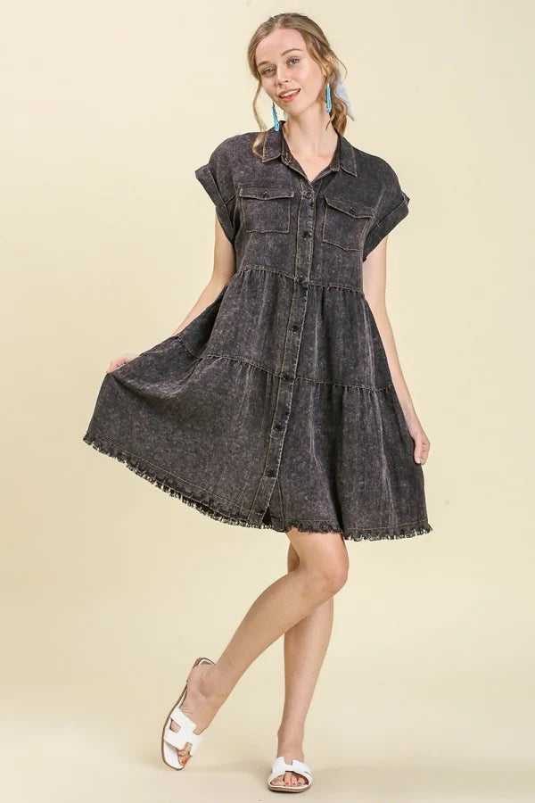 Umgee Contrast Stitch Pocket Dress