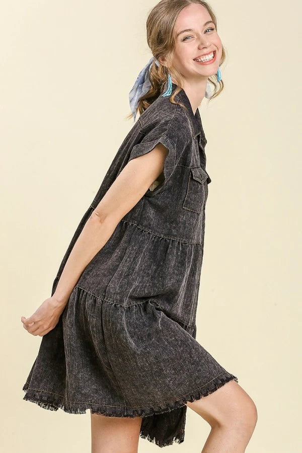 Umgee Contrast Stitch Pocket Dress