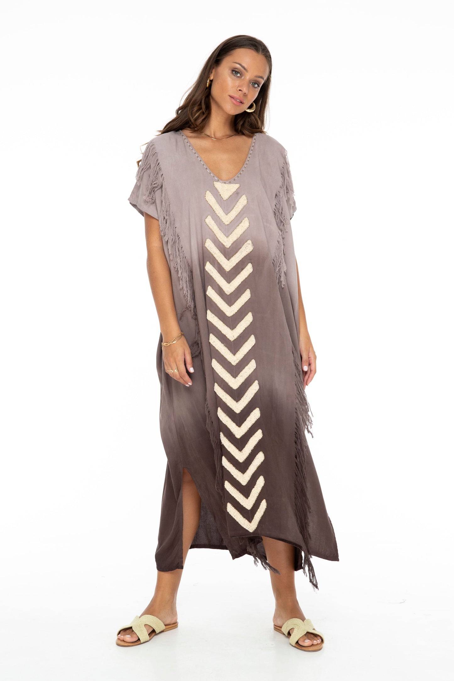 Skemo Bahama Arrow Long Kaftan Dress-Chocolate