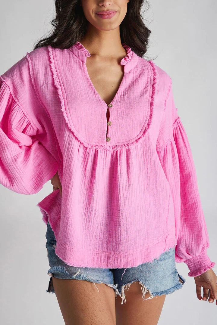 Fate Split Neck Gauze Shirt