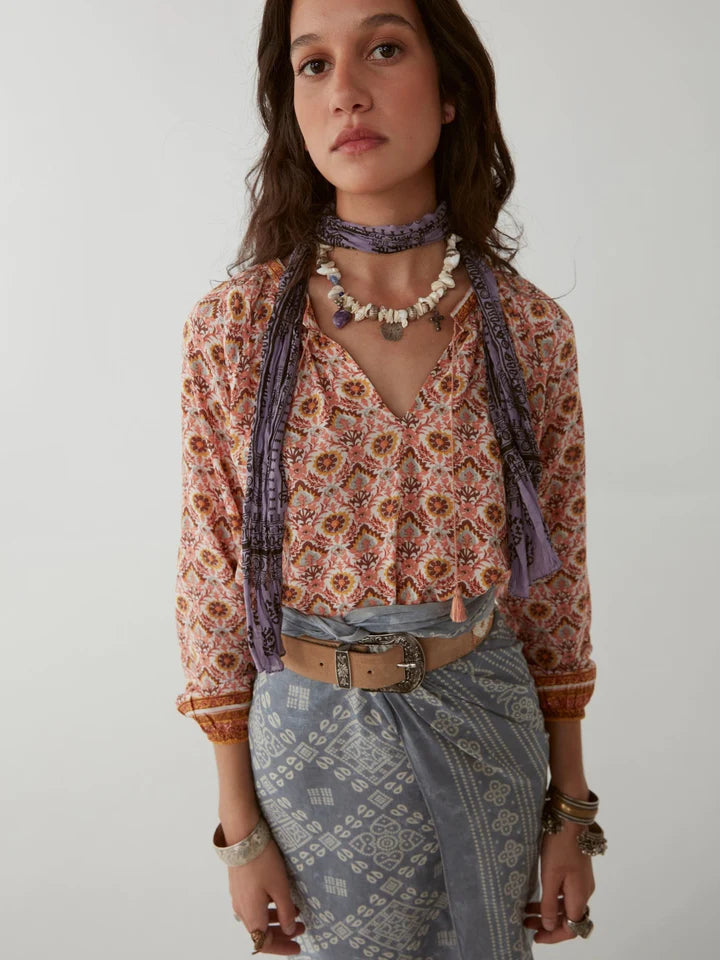 Maison Hotel Greta Blouse - Coral Pink Yellow