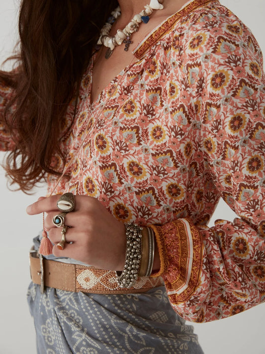 Maison Hotel Greta Blouse - Coral Pink Yellow