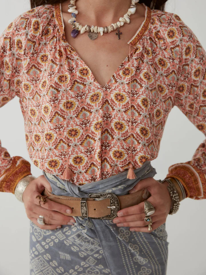 Maison Hotel Greta Blouse - Coral Pink Yellow