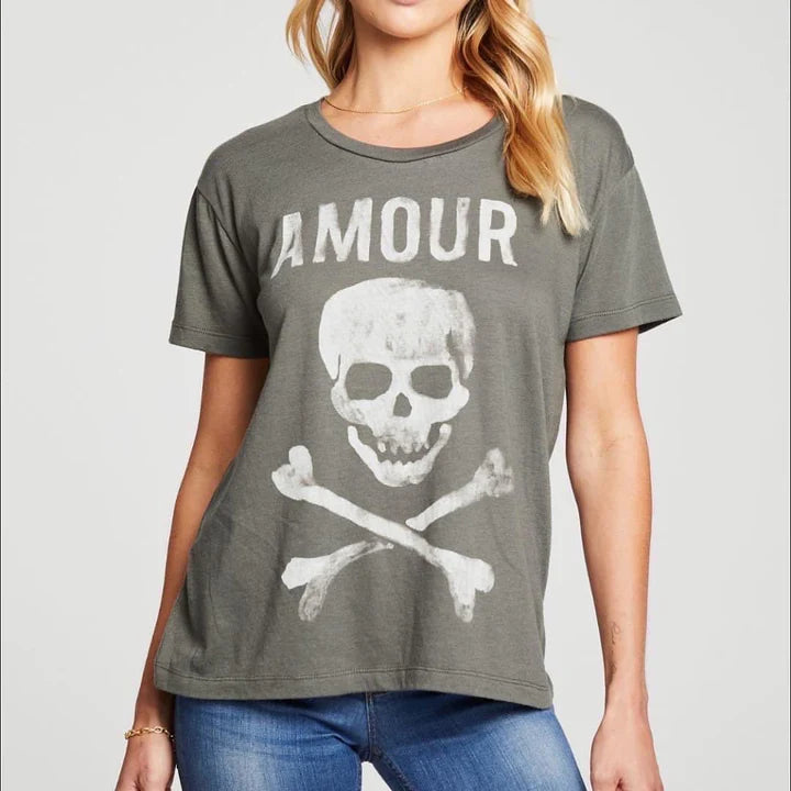 Chaser Amour Skull Bella Tee-Safari