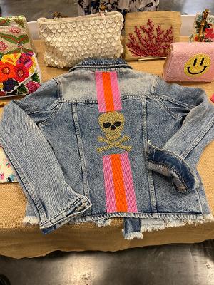 Tiana Hand Beaded Skull & Stripes Jeans Jacket