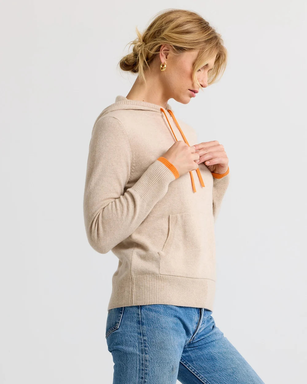 Pura Cashmere Cashmere Contrast Hoodie - Sand/Orange
