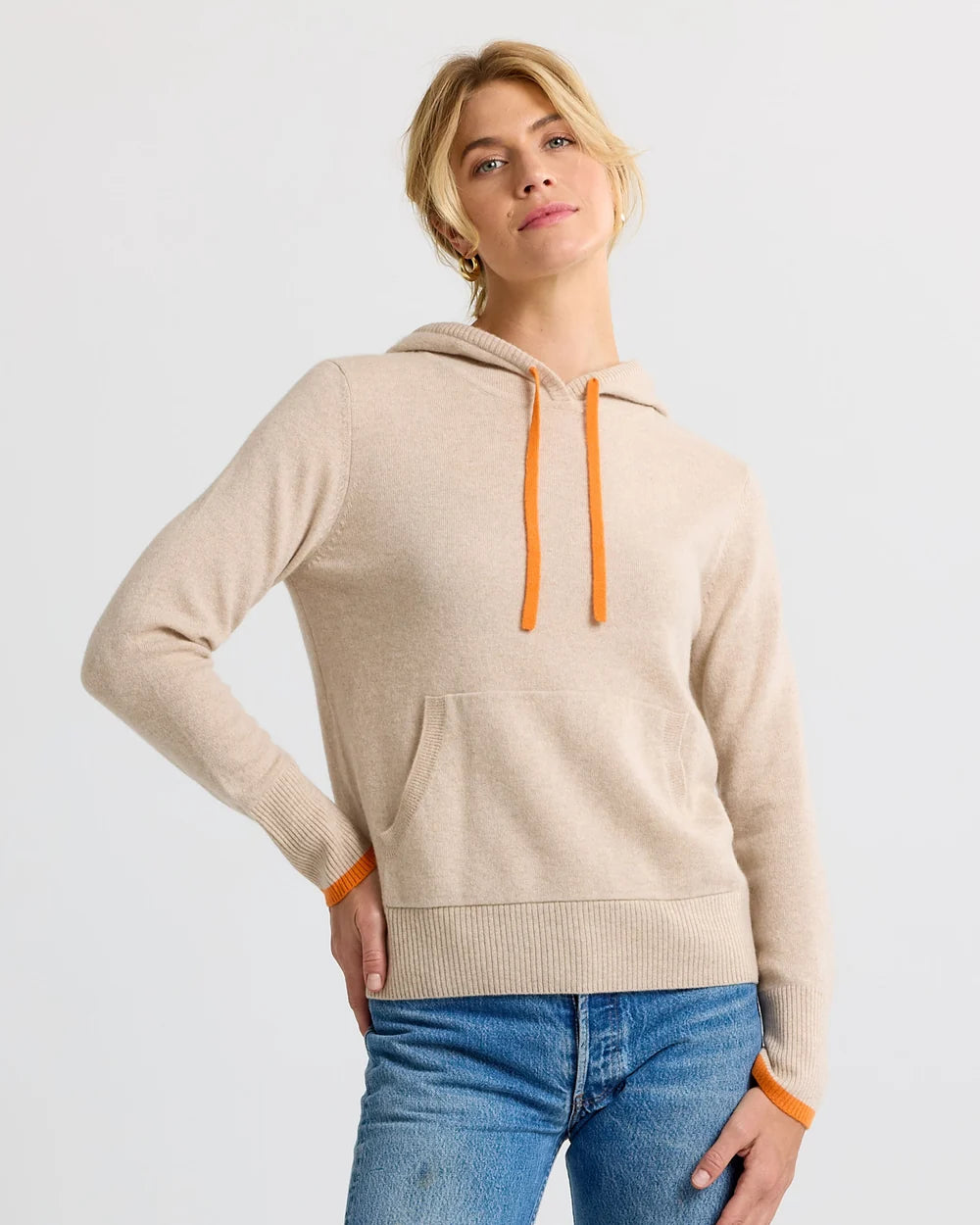 Pura Cashmere Cashmere Contrast Hoodie - Sand/Orange