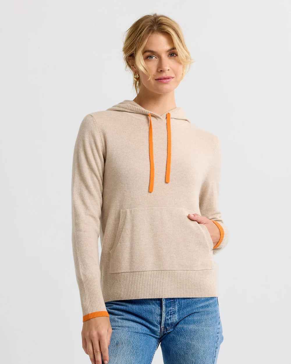Pura Cashmere Cashmere Contrast Hoodie - Sand/Orange