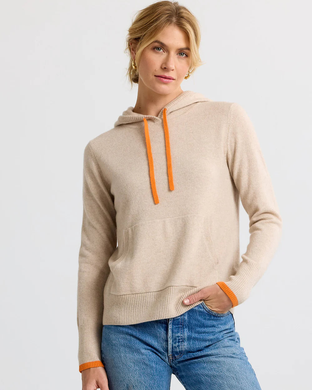 Pura Cashmere Cashmere Contrast Hoodie - Sand/Orange