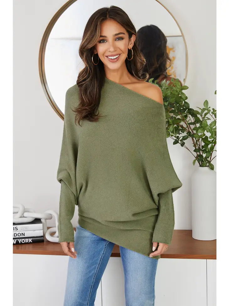 Milio Milano Asymmetrical Sweater - Army Green
