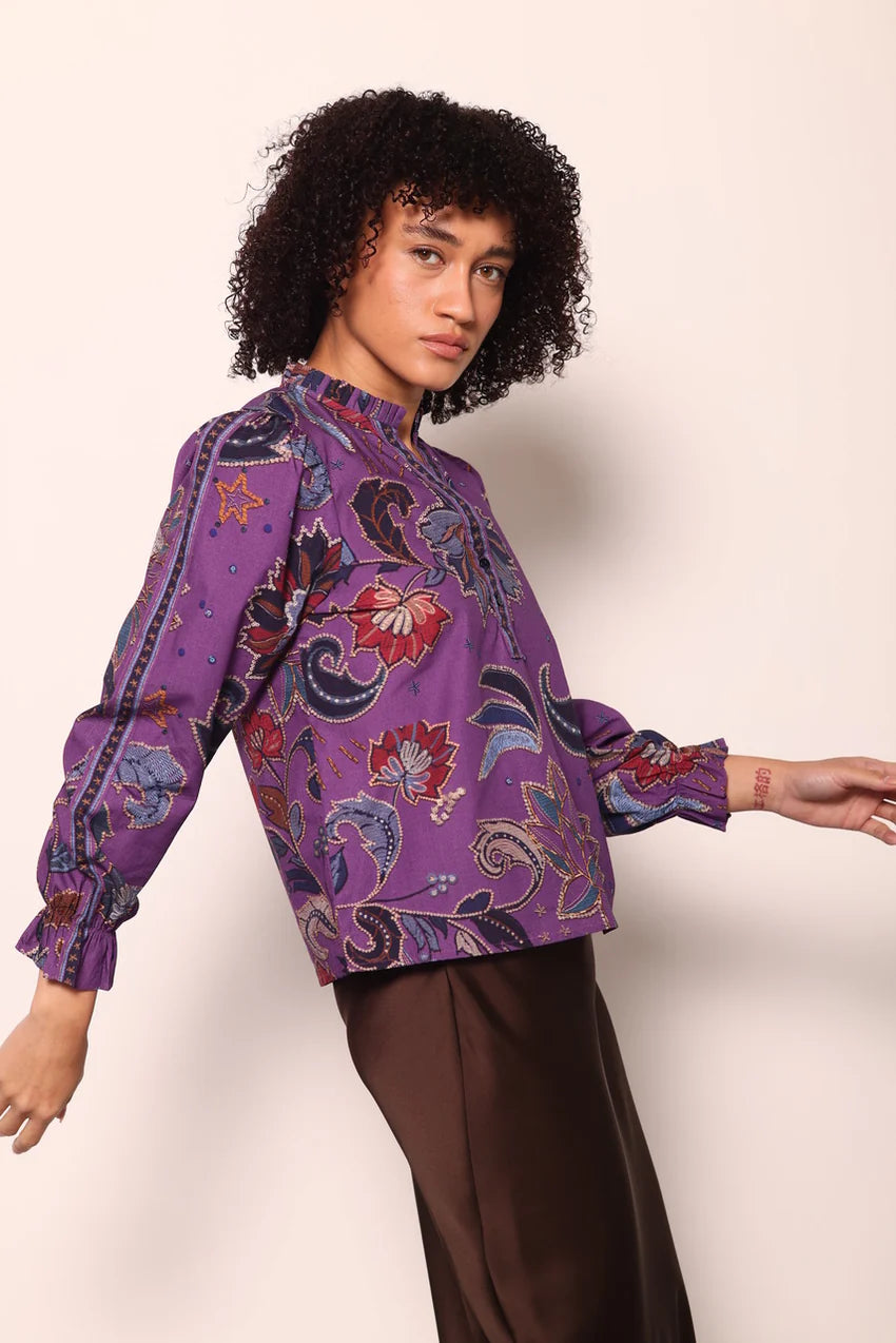 Maude Vivante Ashley Ruffle Neck Top - Opal Mosaic