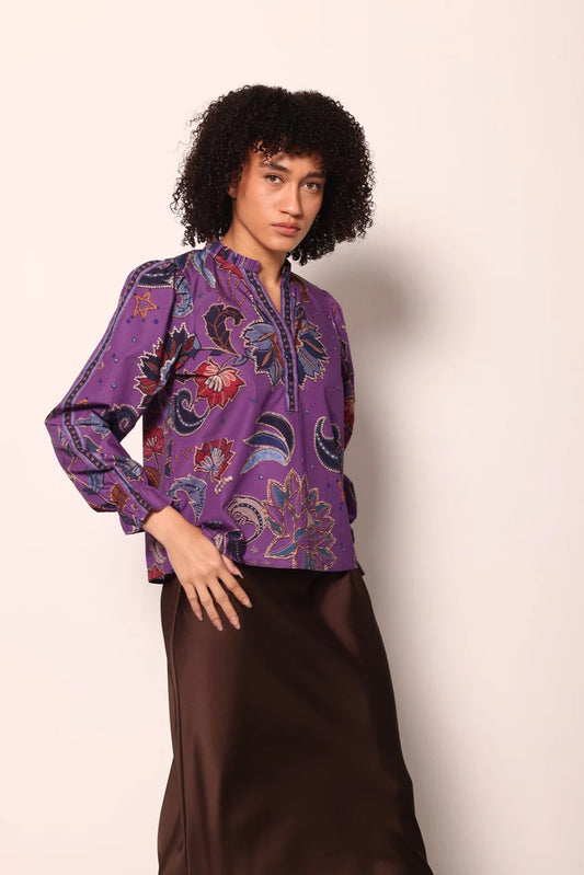 Maude Vivante Ashley Ruffle Neck Top - Opal Mosaic