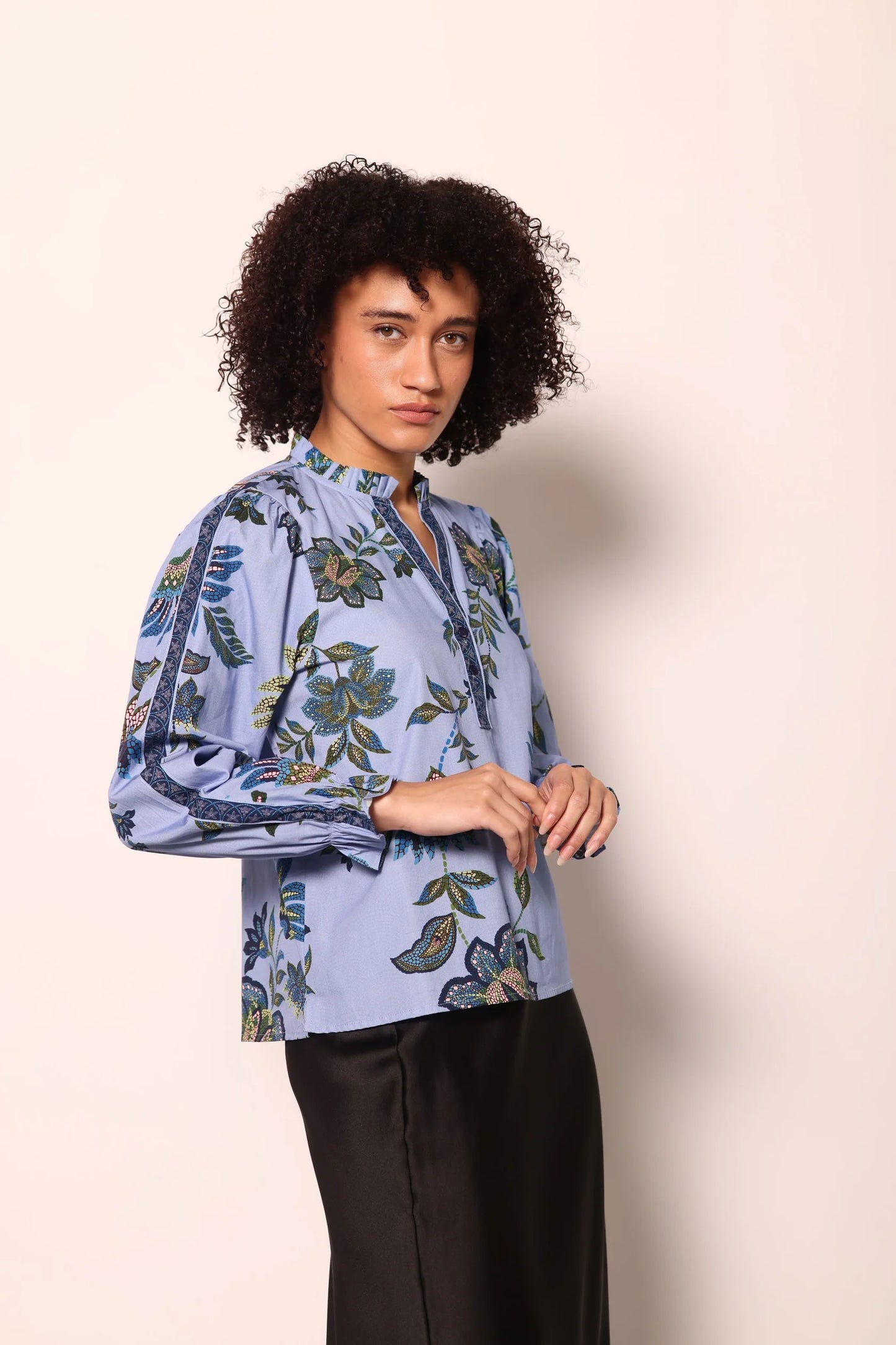 Maude Vivante Ashley Ruffle Neck Top - Periwinkle Mosaic