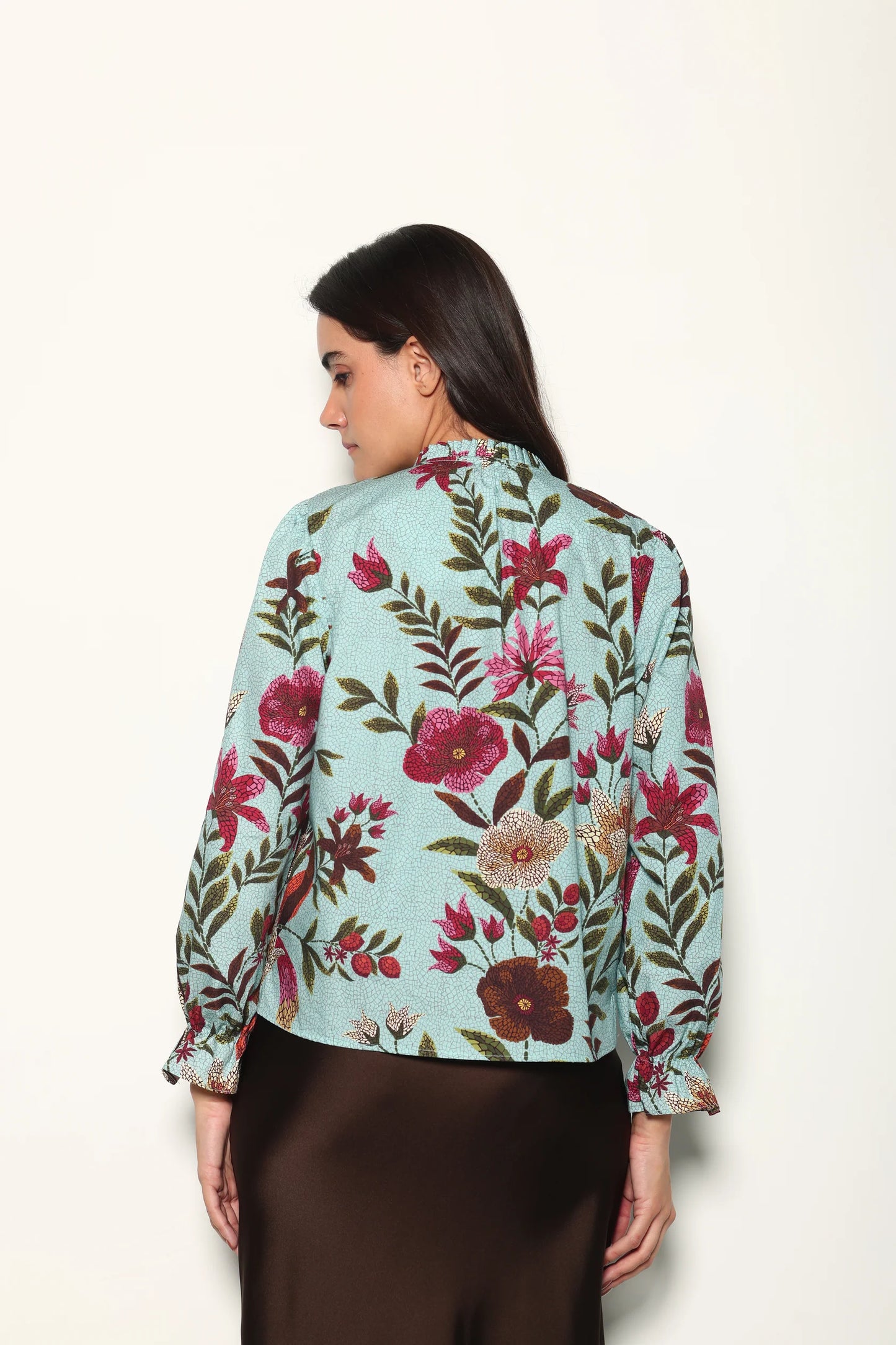 Maude Vivante Ashley Ruffle Neck Top - Opal Mosaic
